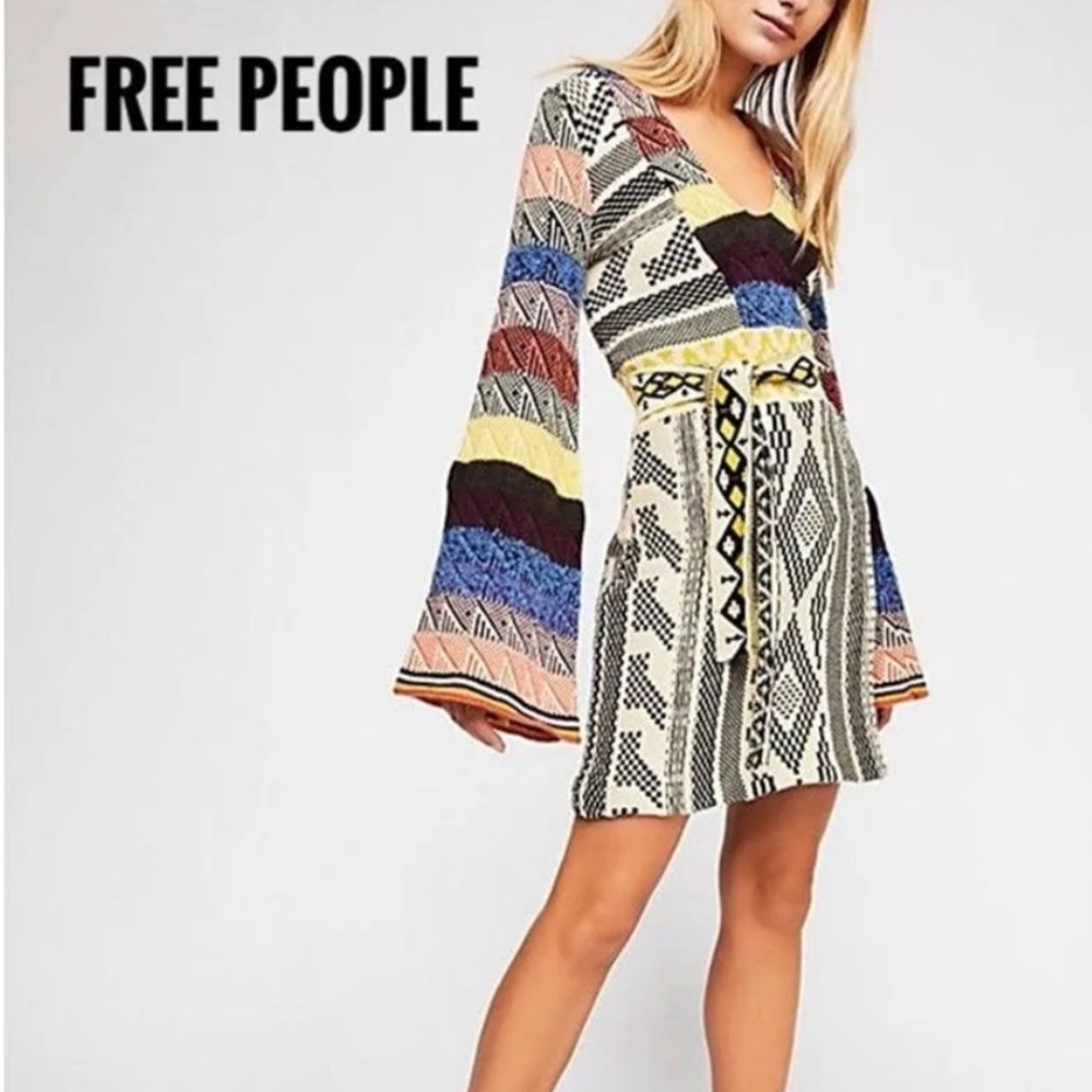 Free People Patchwork VNeck Sweater Dress